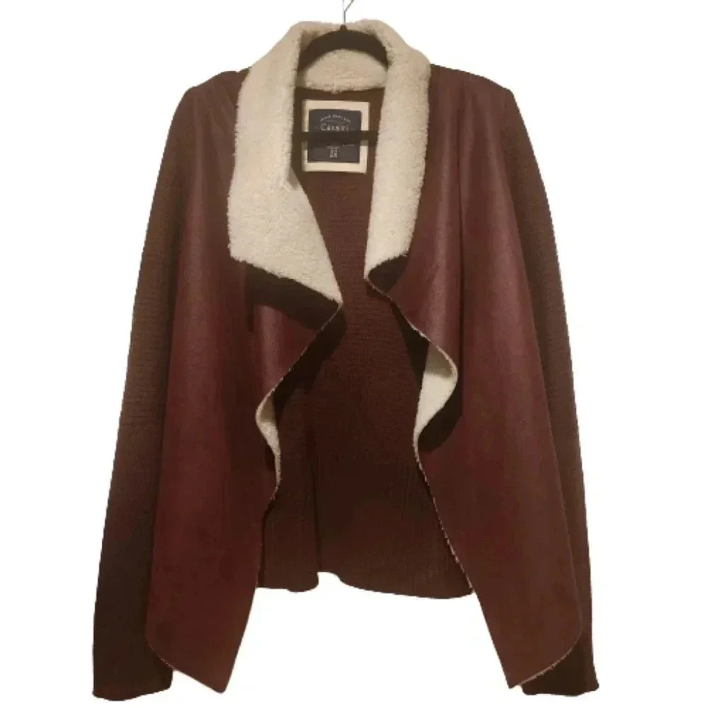 Cavelini Original Faux Suede Sherpa Lined Open Front Jacket Size 2X